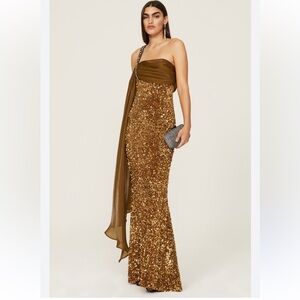 Badgley Mischka Good Caramel Sequin Gown